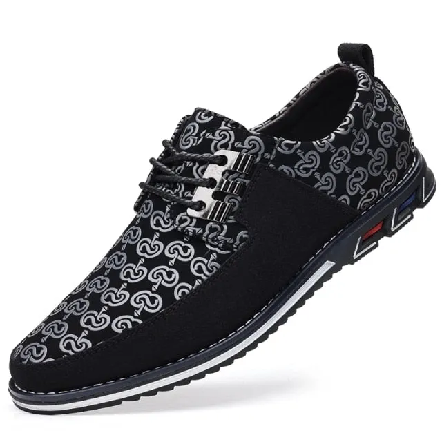 Men's Leather Casual Shoes Fashion Loafers Moccasins Breathable Slip On Driving Lace-Up Patchwork