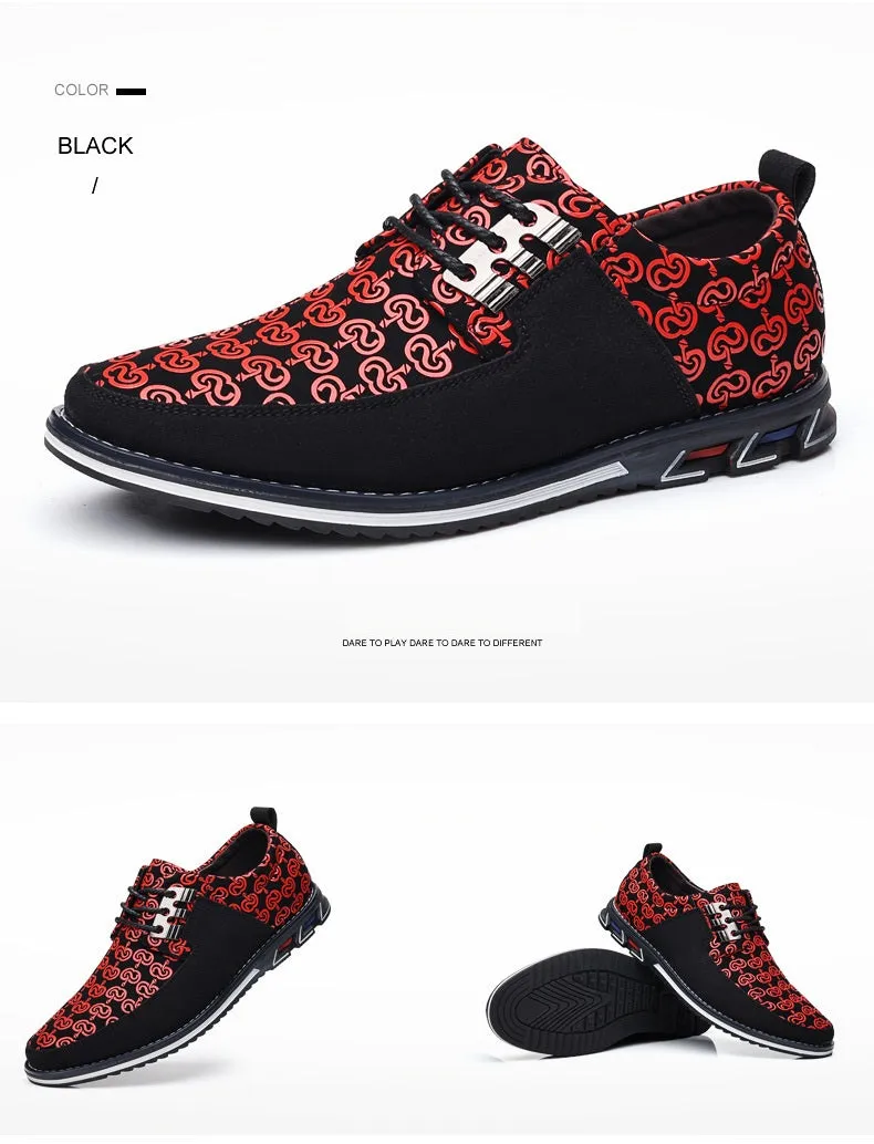 Men's Leather Casual Shoes Fashion Loafers Moccasins Breathable Slip On Driving Lace-Up Patchwork