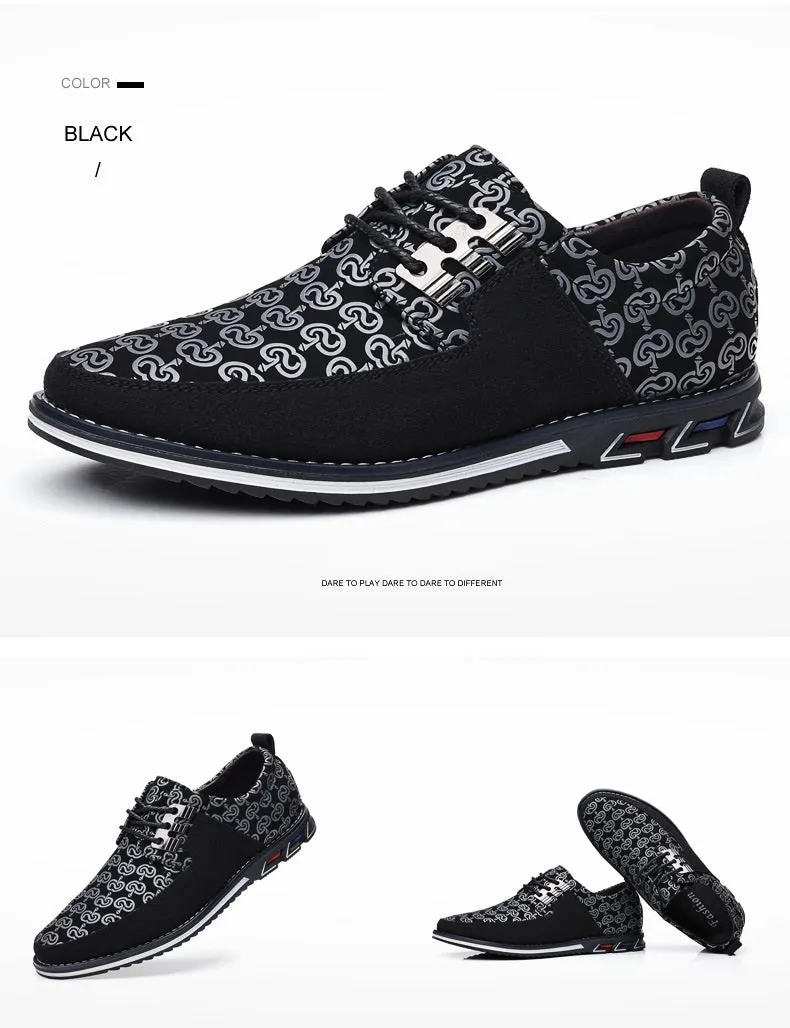 Men's Leather Casual Shoes Fashion Loafers Moccasins Breathable Slip On Driving Lace-Up Patchwork