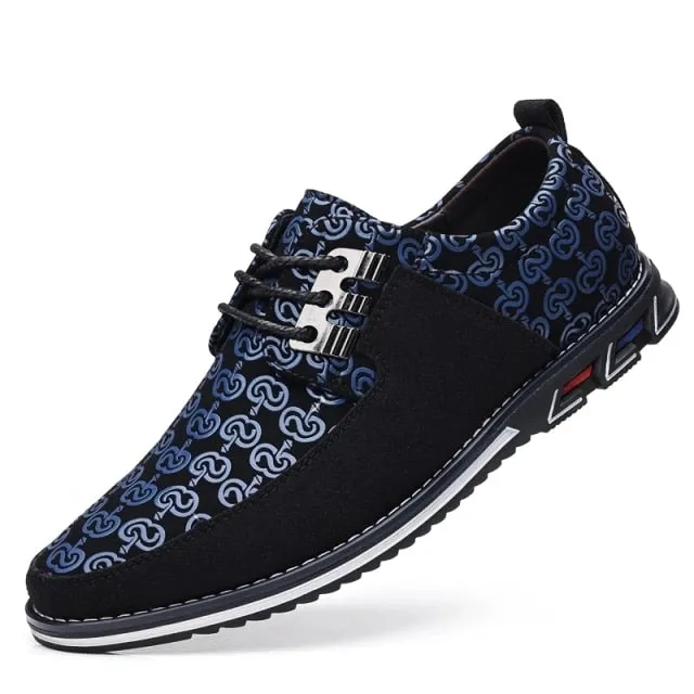 Men's Leather Casual Shoes Fashion Loafers Moccasins Breathable Slip On Driving Lace-Up Patchwork