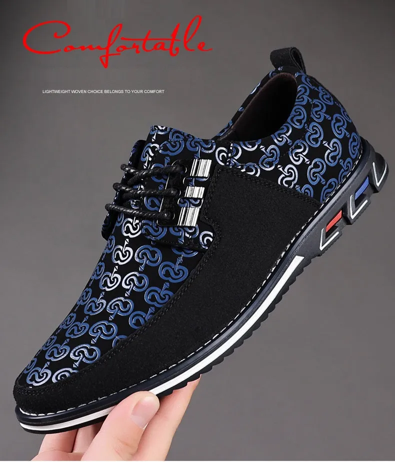 Men's Leather Casual Shoes Fashion Loafers Moccasins Breathable Slip On Driving Lace-Up Patchwork