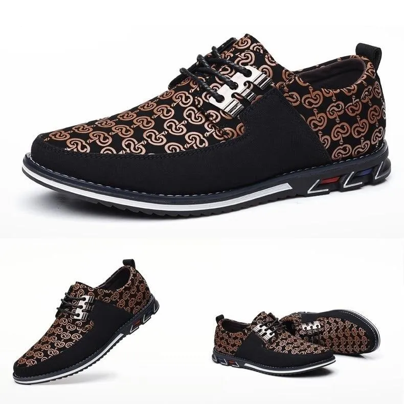 Men's Leather Casual Shoes Fashion Loafers Moccasins Breathable Slip On Driving Lace-Up Patchwork
