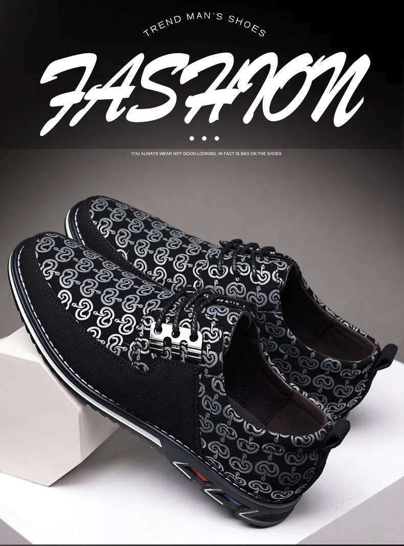 Men's Leather Casual Shoes Fashion Loafers Moccasins Breathable Slip On Driving Lace-Up Patchwork