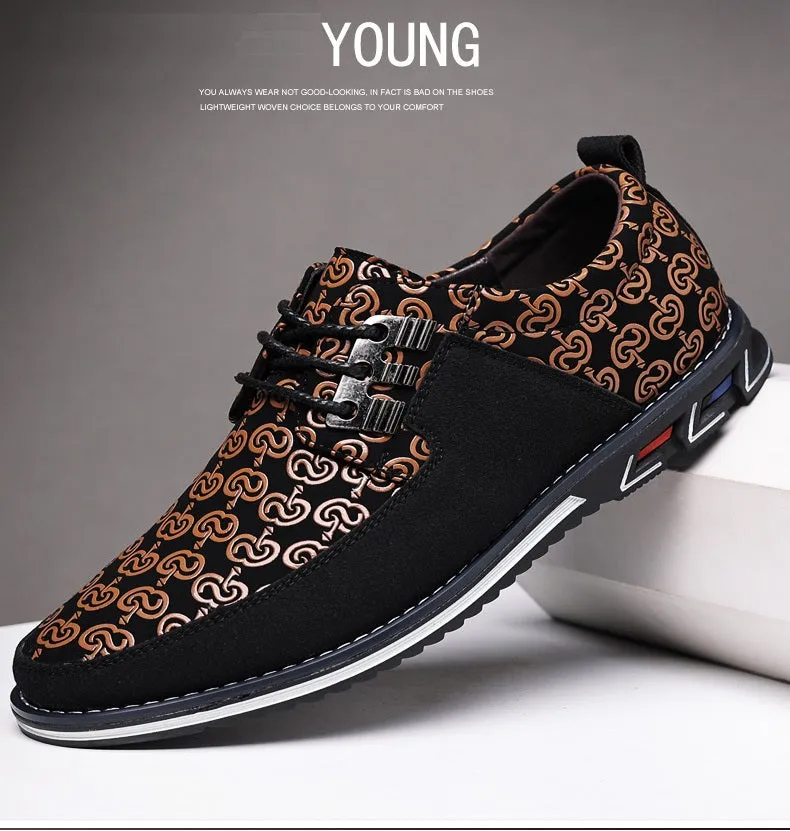 Men's Leather Casual Shoes Fashion Loafers Moccasins Breathable Slip On Driving Lace-Up Patchwork