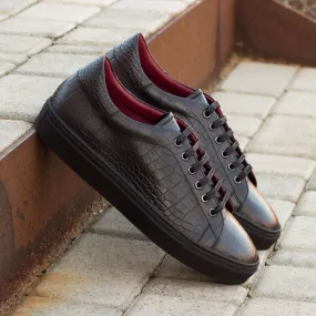 Men's Leather Trainers Wide Plus Size Black 3174