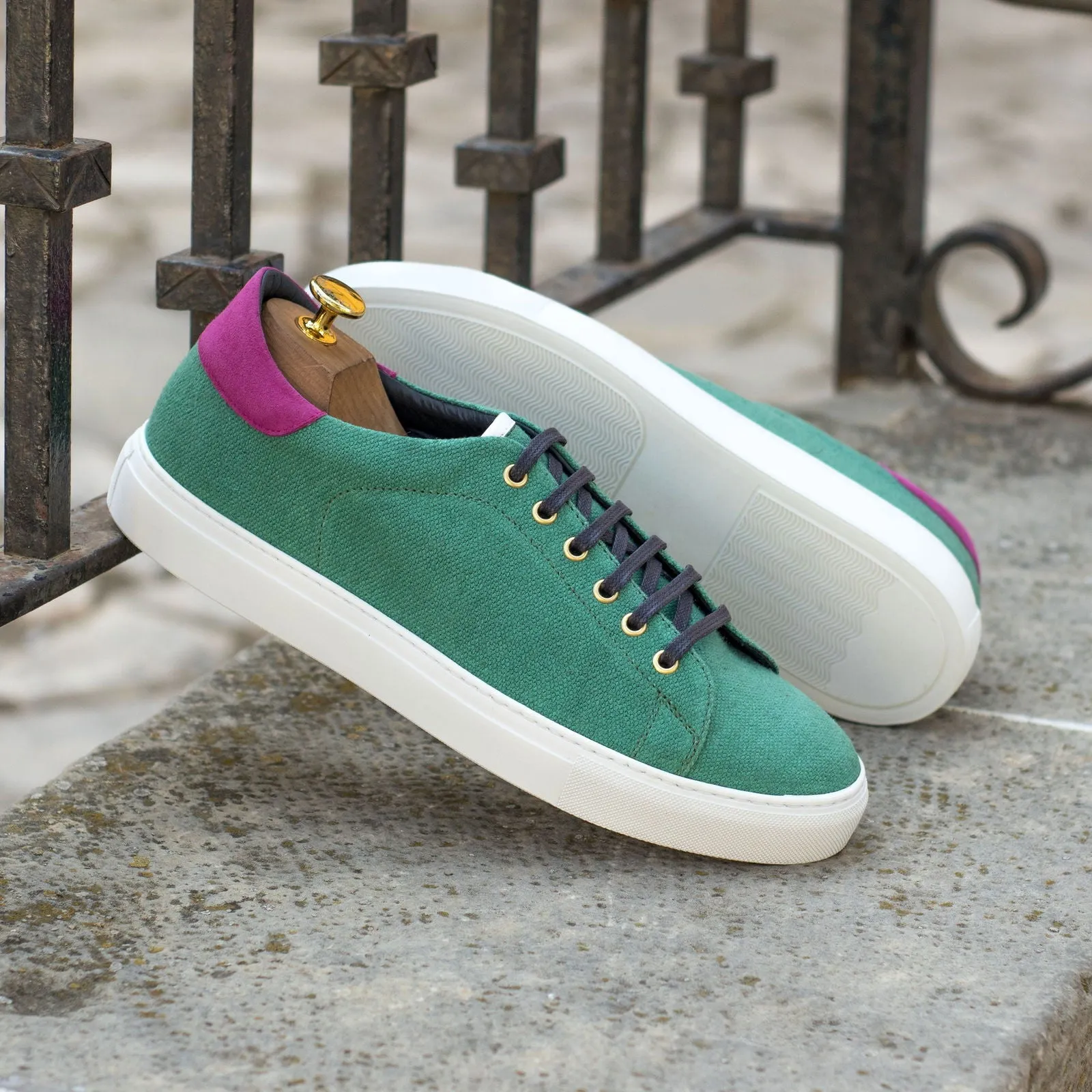 Men's Leather Trainers Wide Plus Size Green Violet 4440