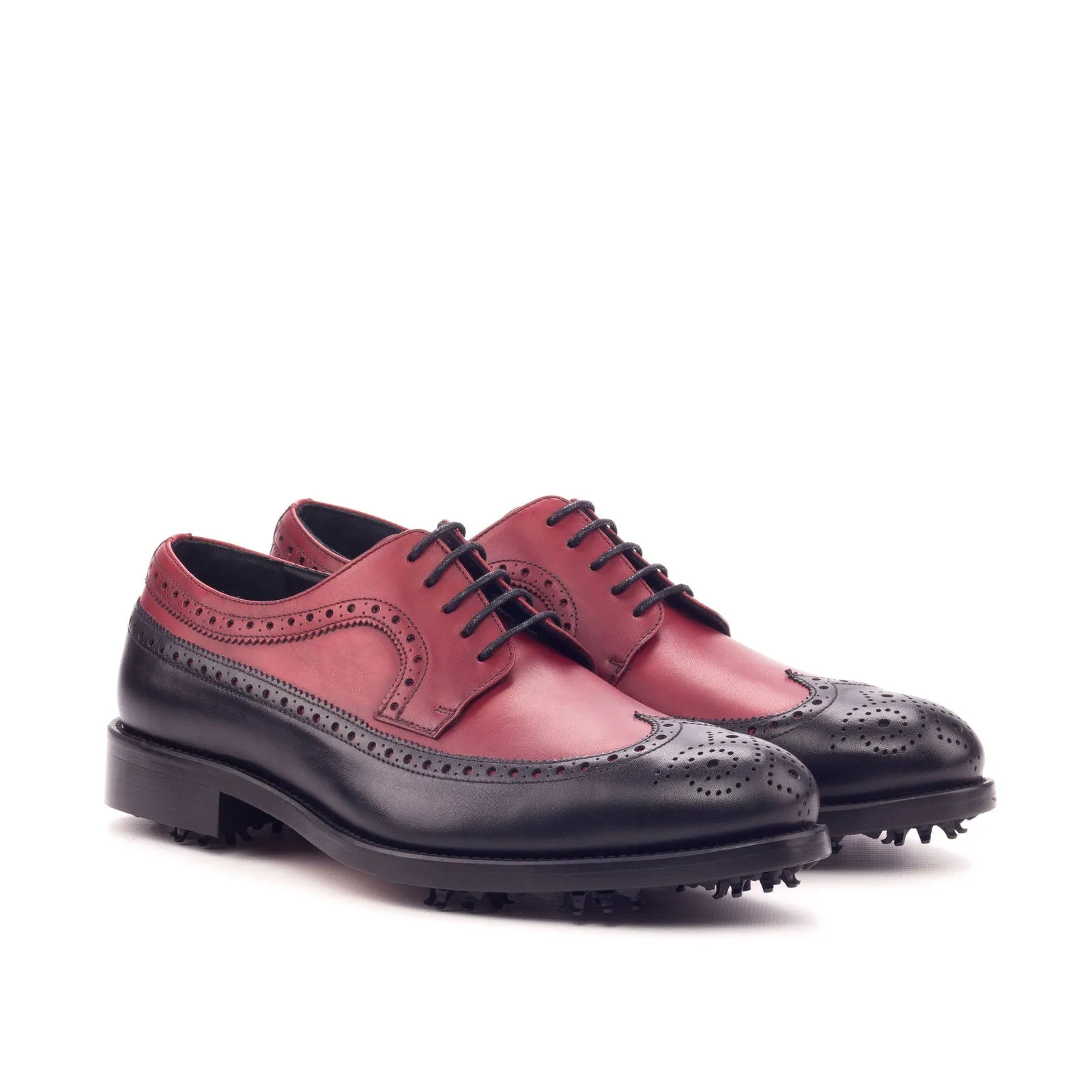 Men's Longwing Blucher Golf Leather Shoes Wide Plus Size Black Red 3445