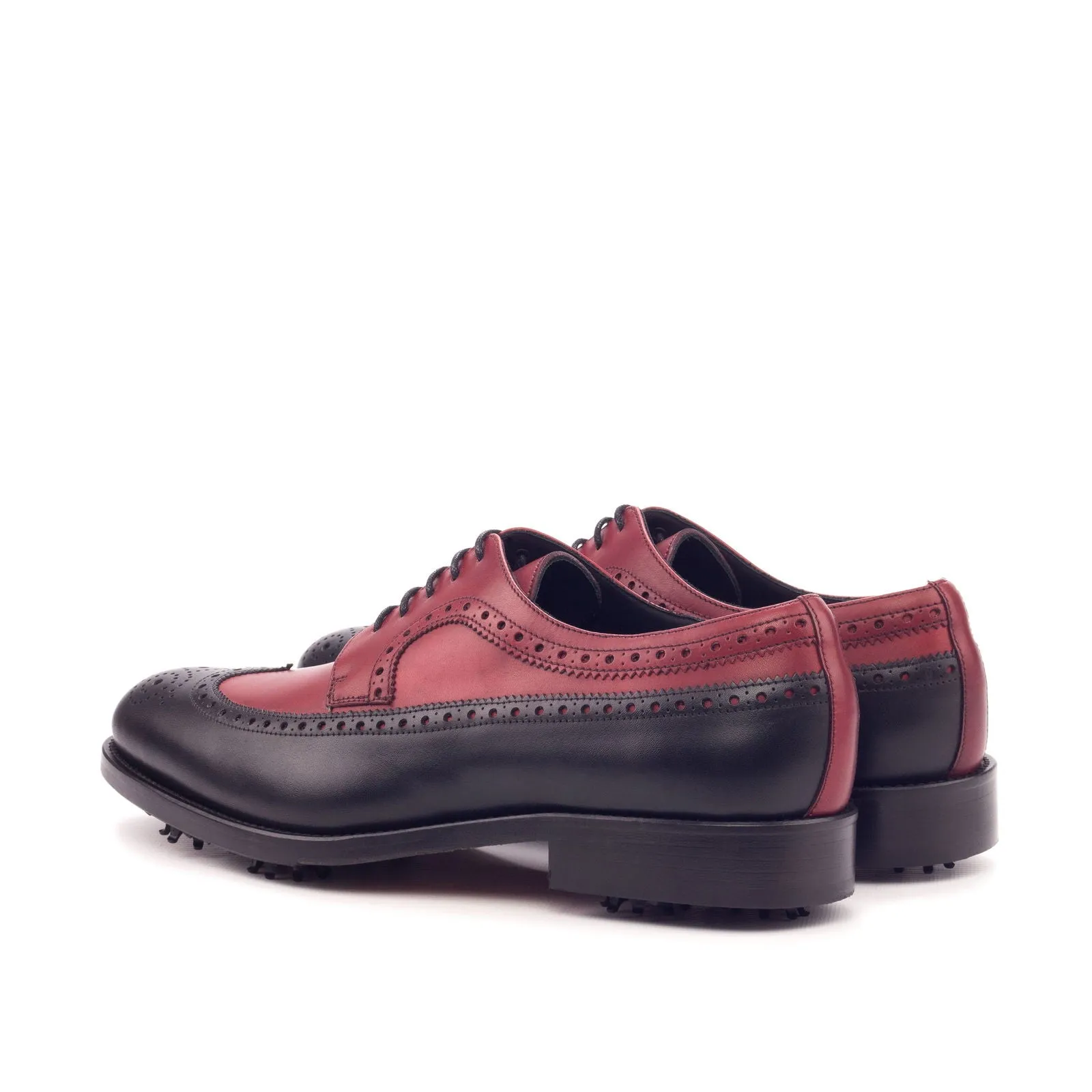 Men's Longwing Blucher Golf Leather Shoes Wide Plus Size Black Red 3445