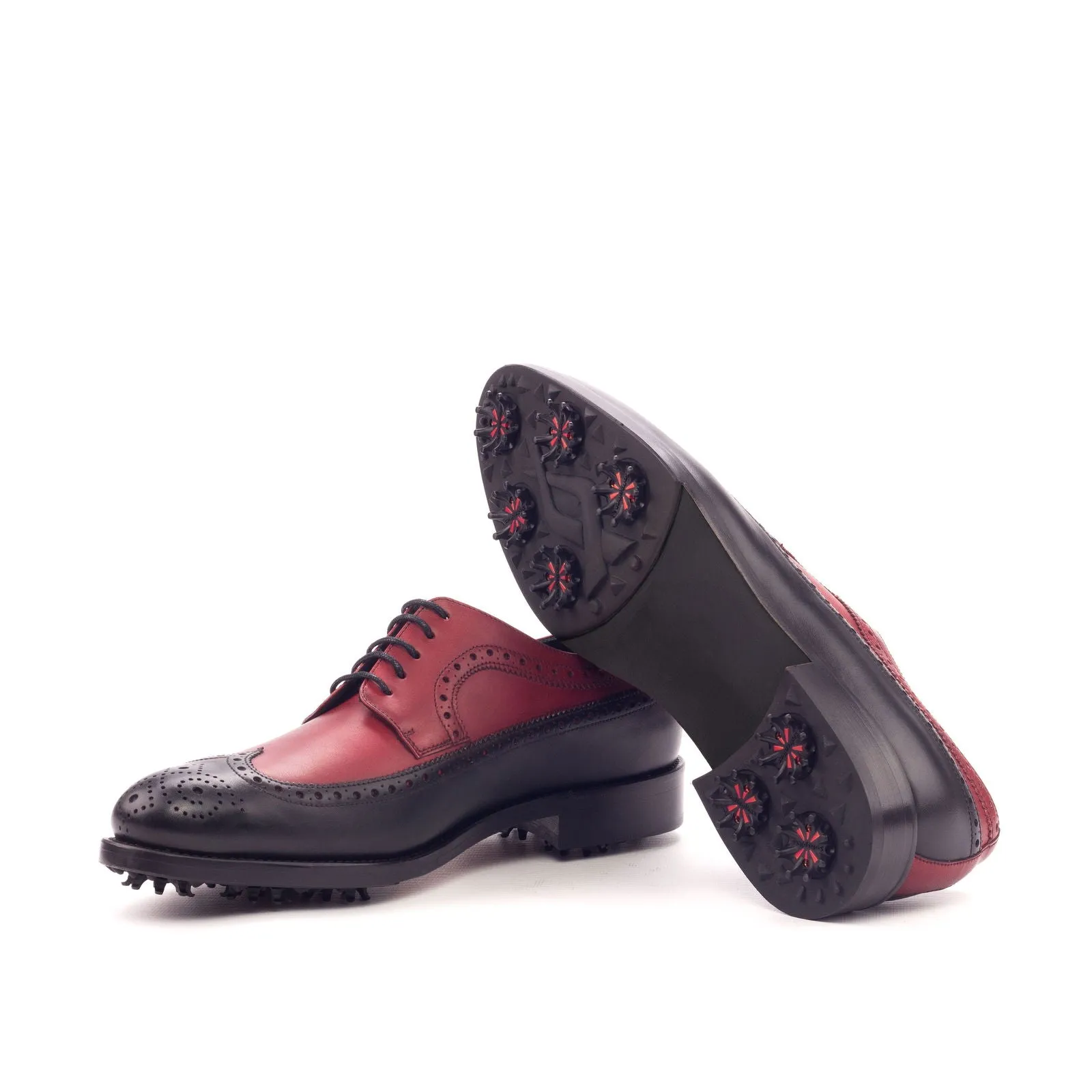 Men's Longwing Blucher Golf Leather Shoes Wide Plus Size Black Red 3445