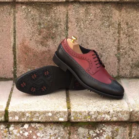 Men's Longwing Blucher Golf Leather Shoes Wide Plus Size Black Red 3445