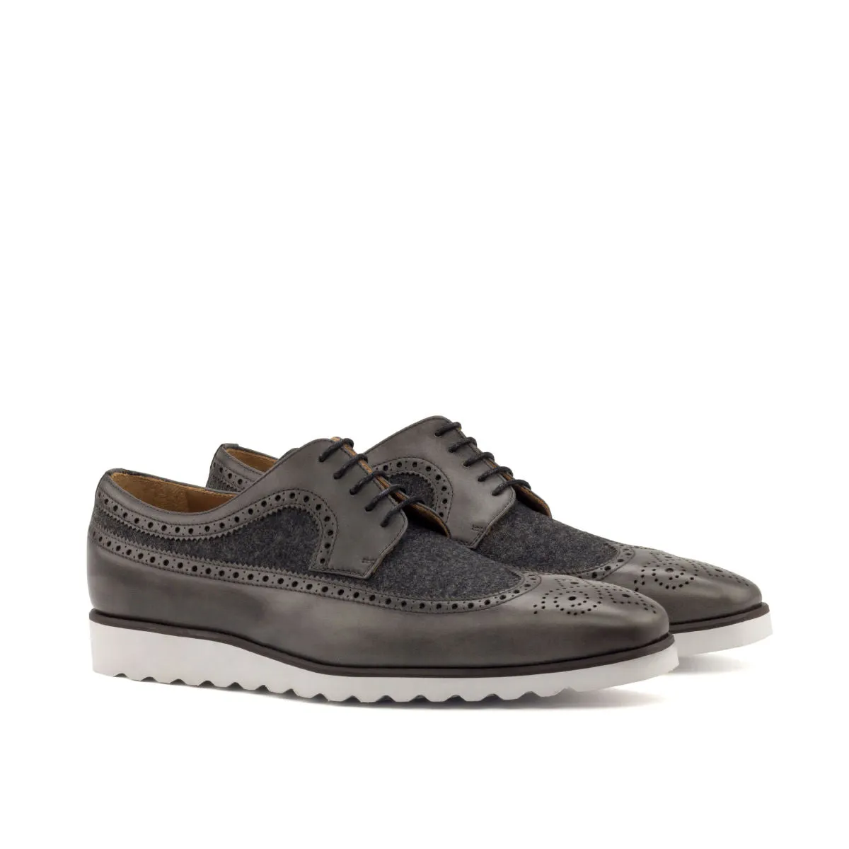 Men's Longwing Blucher Leather Shoes Wide Grey 2787