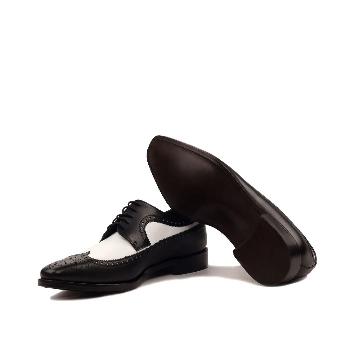 Men's Longwing Blucher Leather Shoes Wide Plus Size Black White 2448