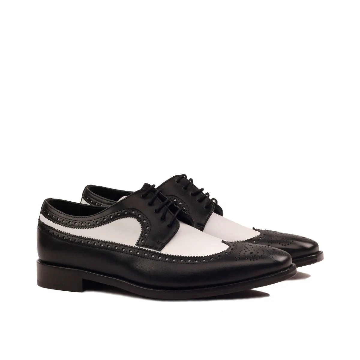 Men's Longwing Blucher Leather Shoes Wide Plus Size Black White 2448