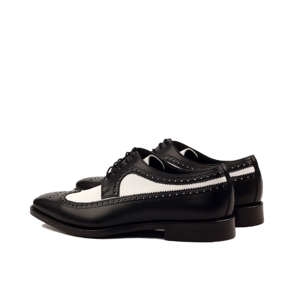 Men's Longwing Blucher Leather Shoes Wide Plus Size Black White 2448