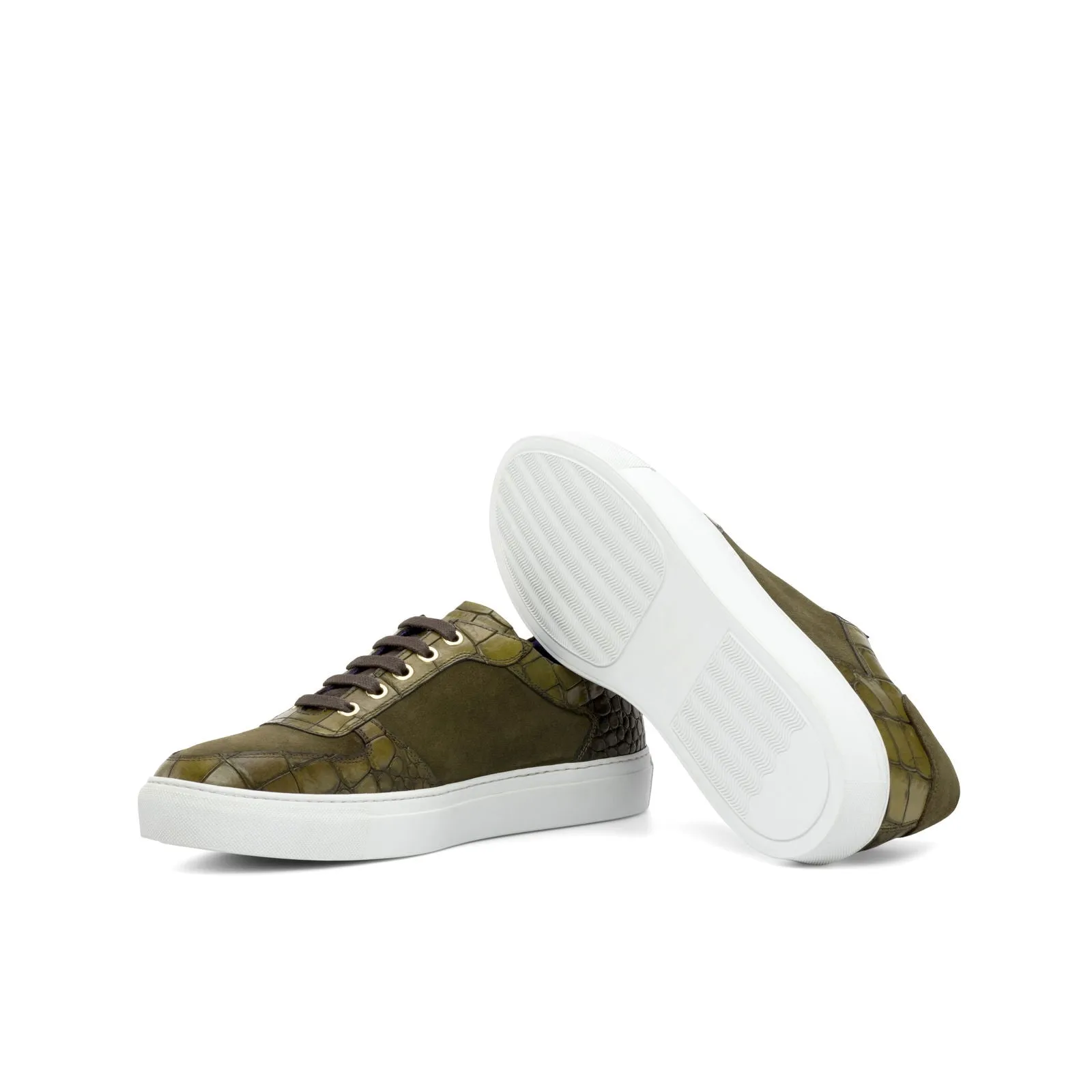 Men's Low Top Trainer Leather Shoes Wide Plus Size Green 4894