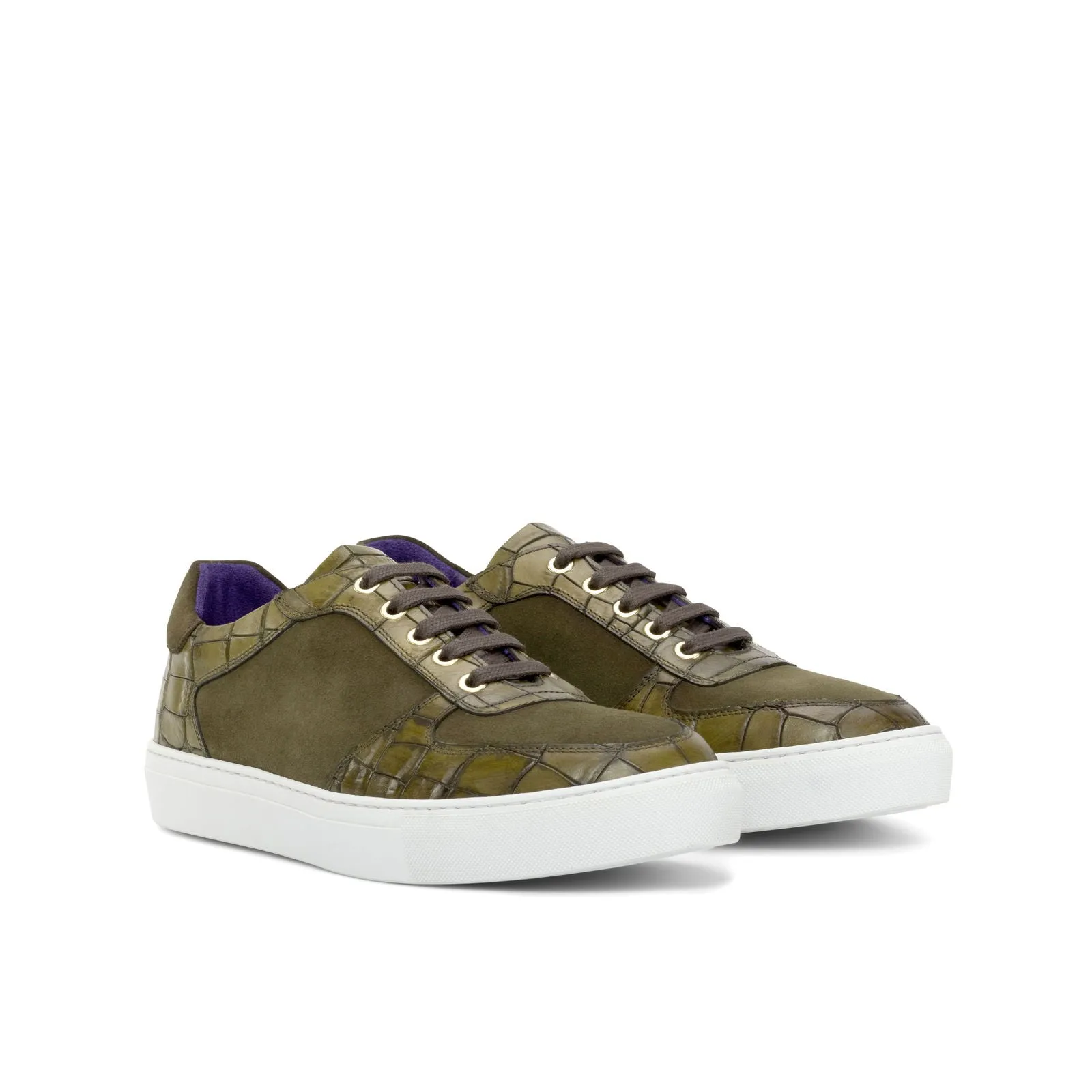 Men's Low Top Trainer Leather Shoes Wide Plus Size Green 4894