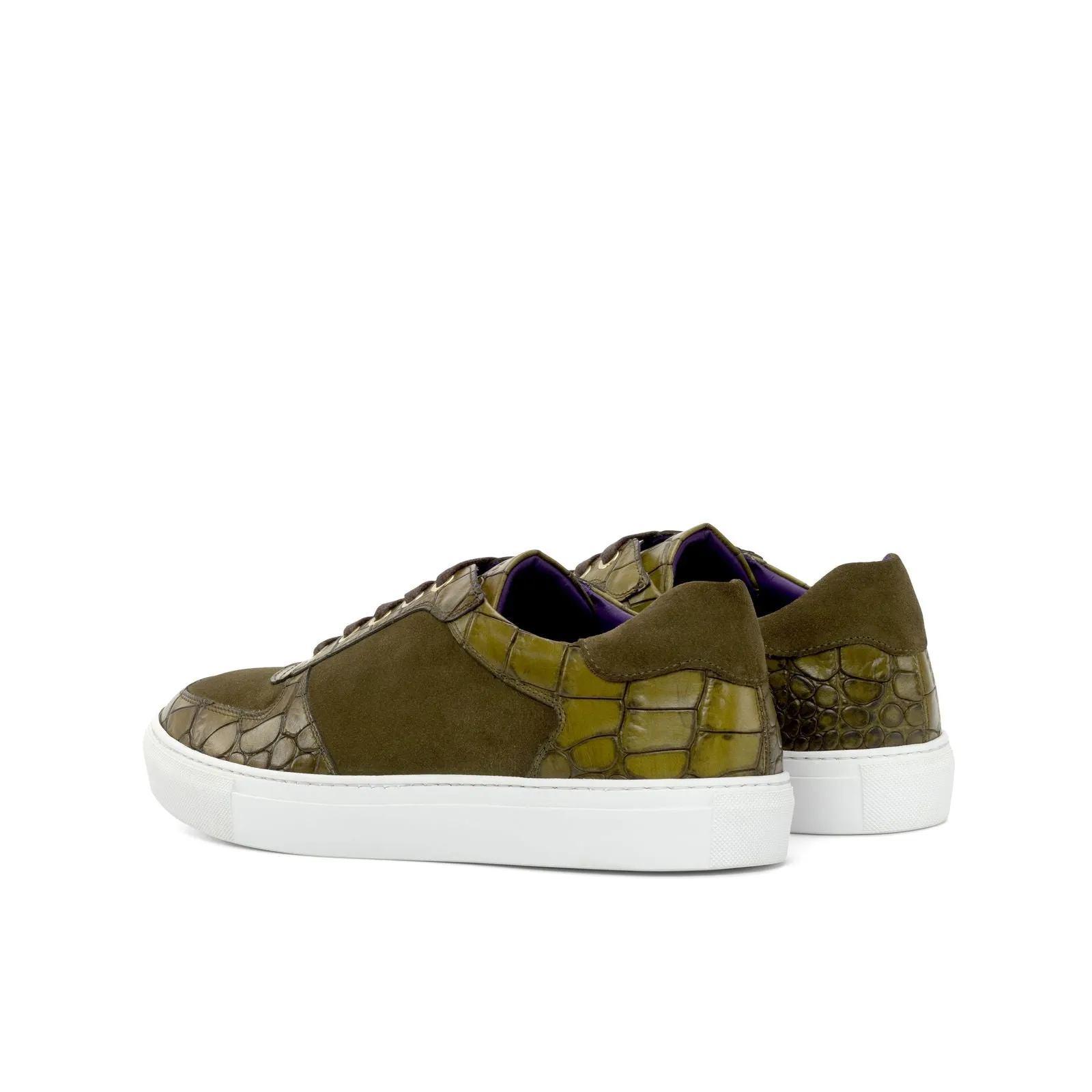 Men's Low Top Trainer Leather Shoes Wide Plus Size Green 4894