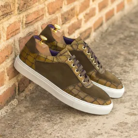 Men's Low Top Trainer Leather Shoes Wide Plus Size Green 4894