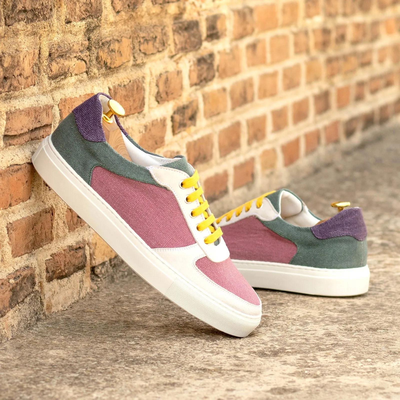 Men's Low Top Trainer Leather Shoes Wide Plus Size Violet Green 5889