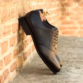 Men's Saddle Leather Shoes Goodyear Welt Wide Plus Size Black 3447