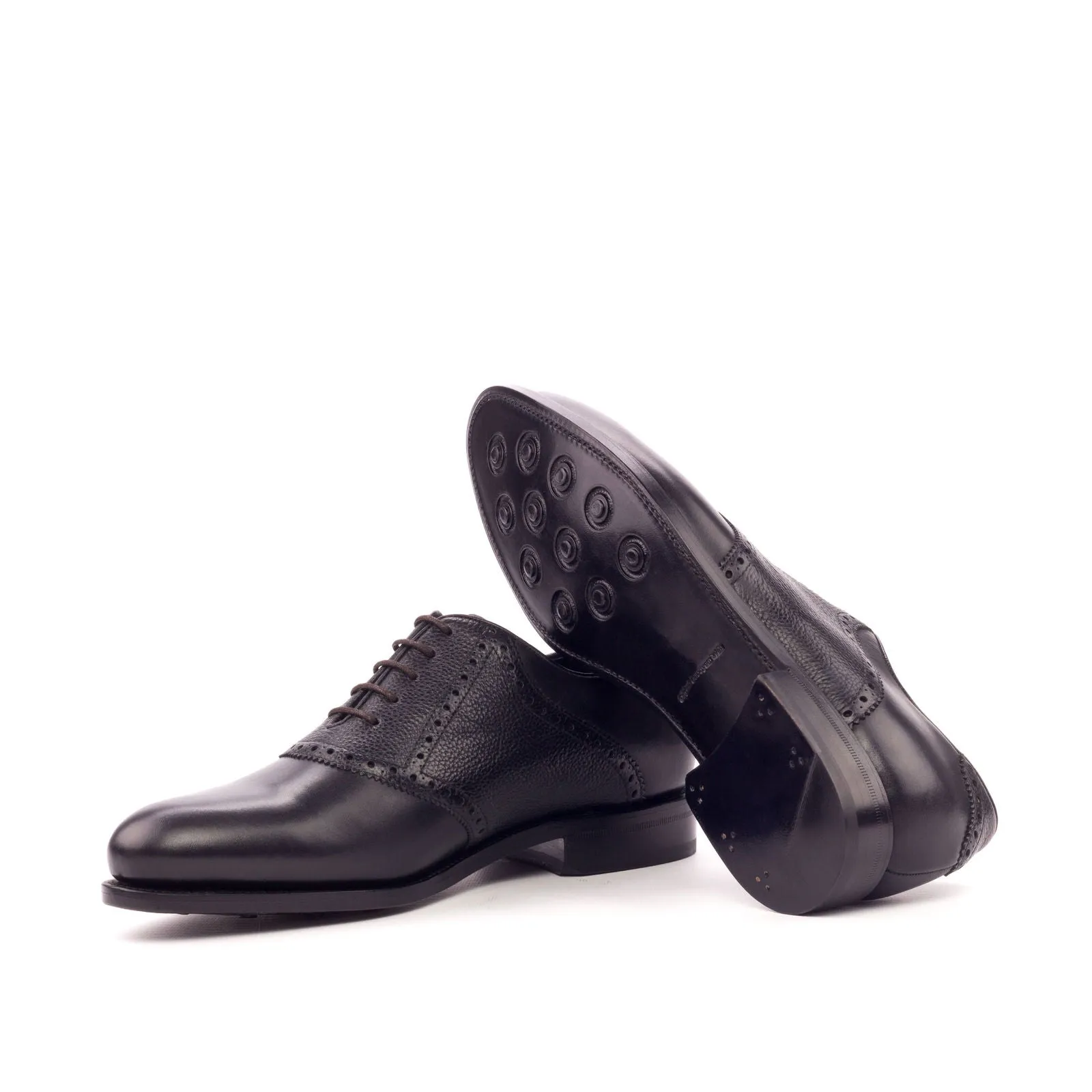 Men's Saddle Leather Shoes Goodyear Welt Wide Plus Size Black 3447
