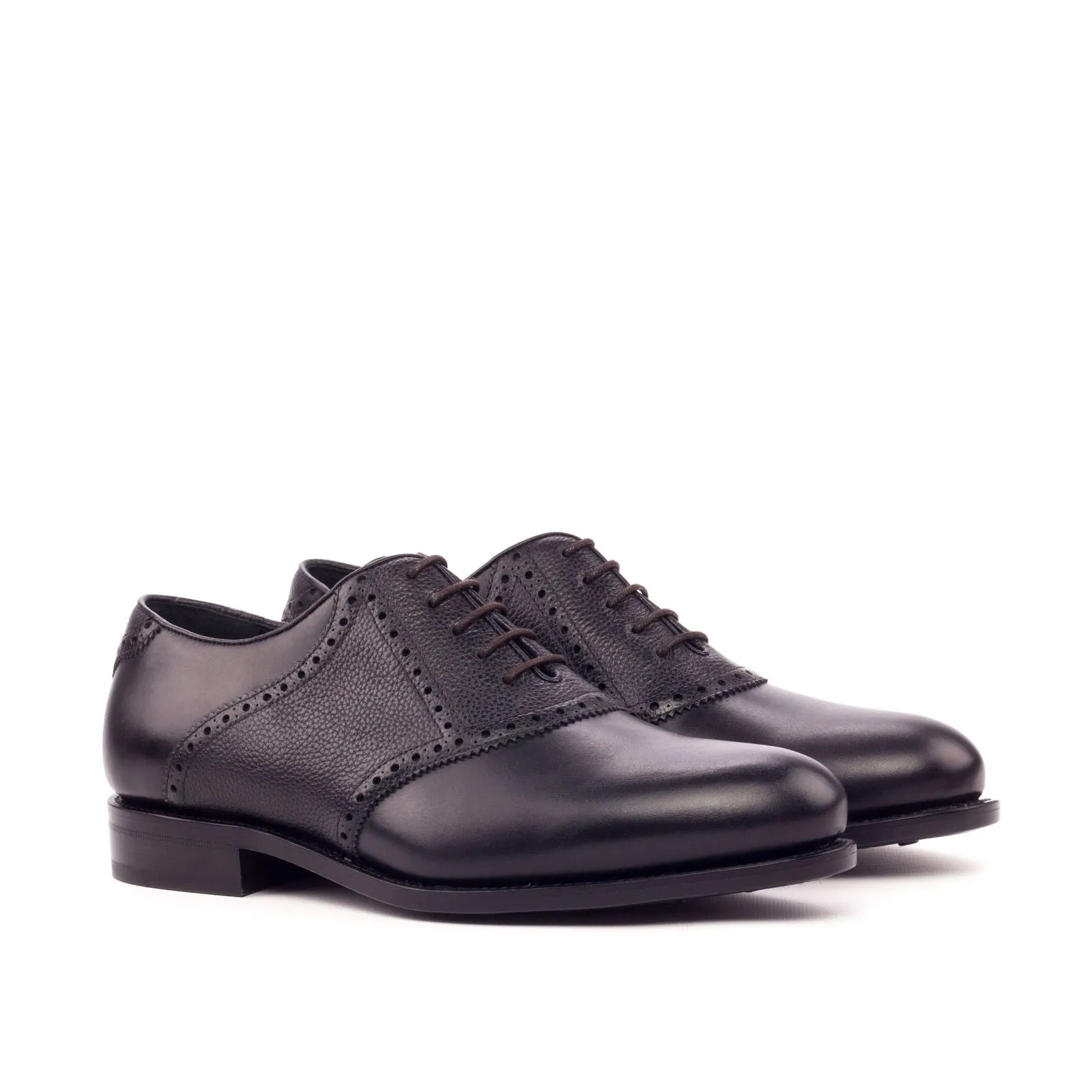 Men's Saddle Leather Shoes Goodyear Welt Wide Plus Size Black 3447