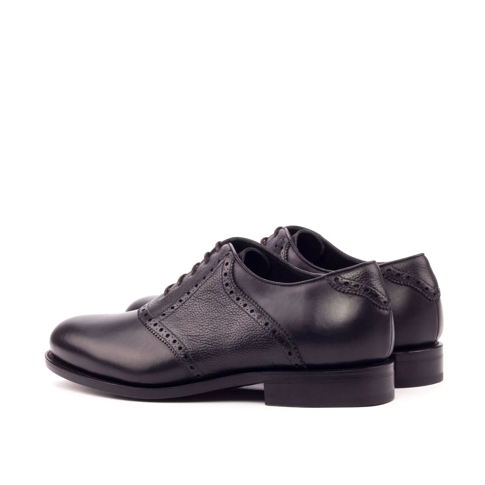 Men's Saddle Leather Shoes Goodyear Welt Wide Plus Size Black 3447