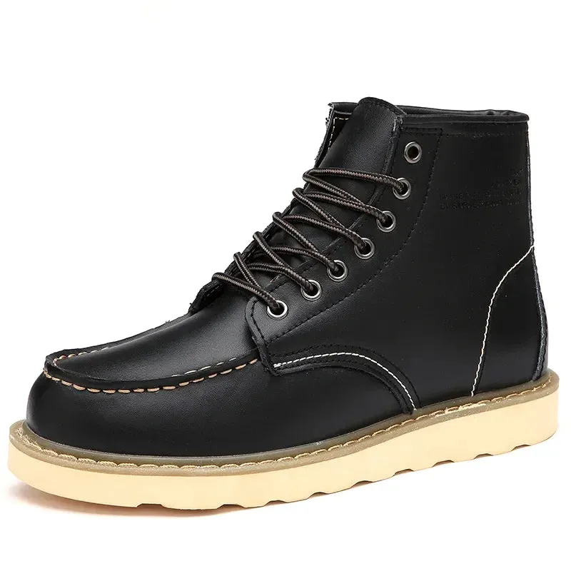 Men's Winter Snow Boots - Warm Fur-Lined Leather, Waterproof No-Slip Ankle Work Shoes