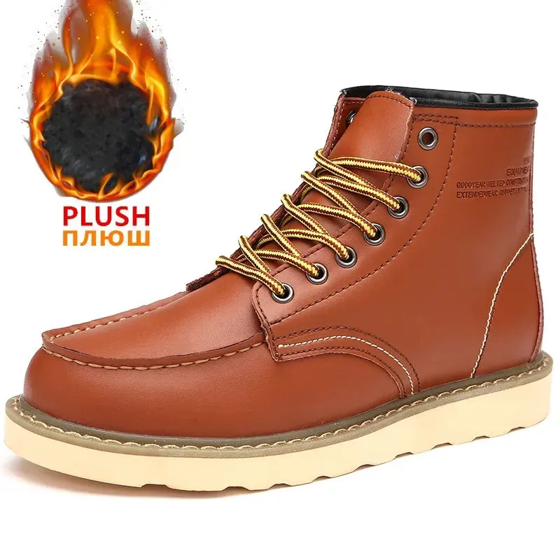 Men's Winter Snow Boots - Warm Fur-Lined Leather, Waterproof No-Slip Ankle Work Shoes