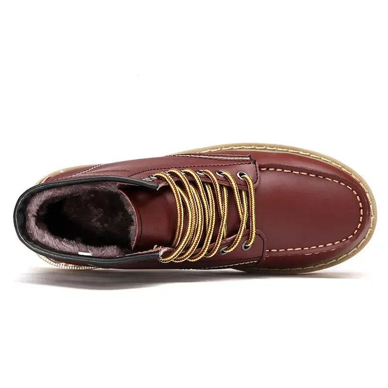 Men's Winter Snow Boots - Warm Fur-Lined Leather, Waterproof No-Slip Ankle Work Shoes