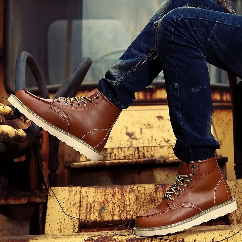 Men's Winter Snow Boots - Warm Fur-Lined Leather, Waterproof No-Slip Ankle Work Shoes