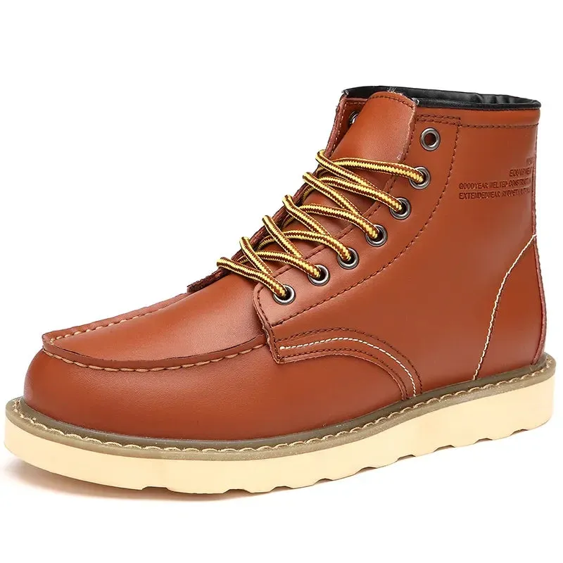 Men's Winter Snow Boots - Warm Fur-Lined Leather, Waterproof No-Slip Ankle Work Shoes