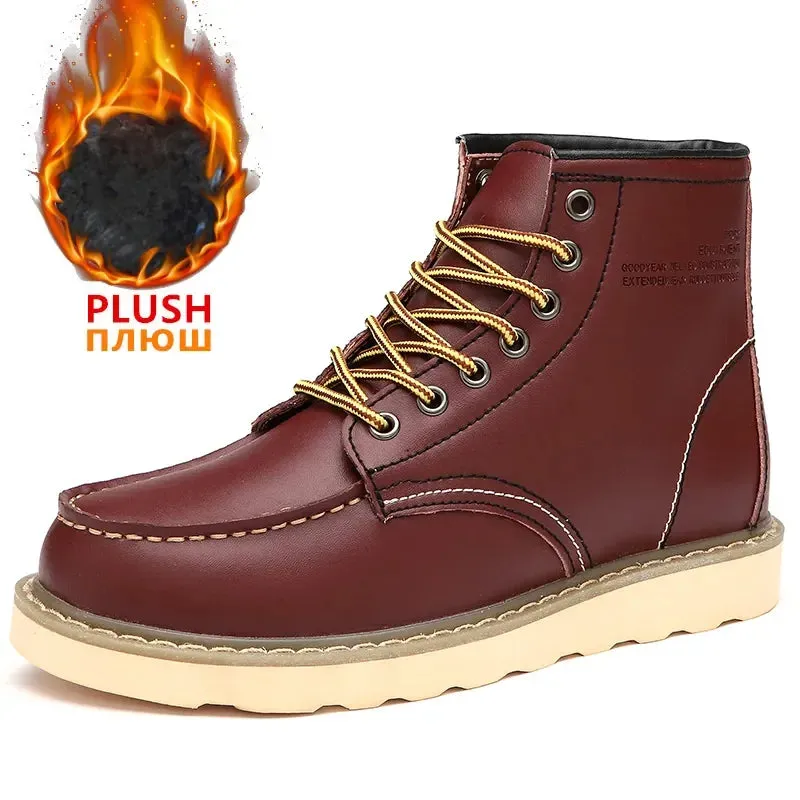 Men's Winter Snow Boots - Warm Fur-Lined Leather, Waterproof No-Slip Ankle Work Shoes