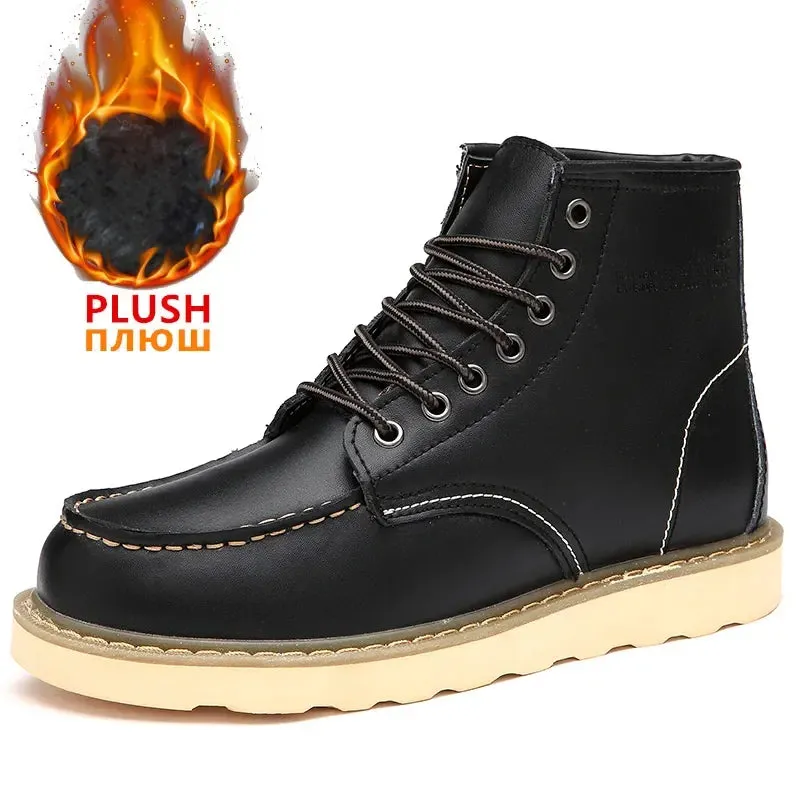 Men's Winter Snow Boots - Warm Fur-Lined Leather, Waterproof No-Slip Ankle Work Shoes