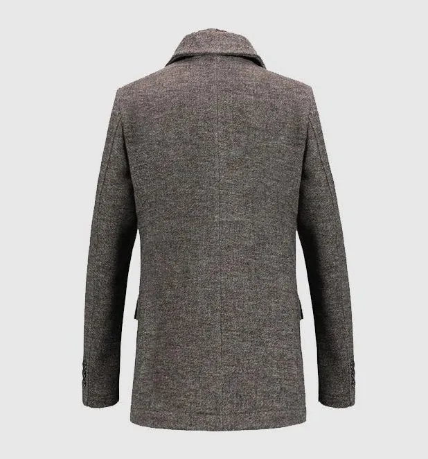 Men's Winter Warm Woolen Long Coat With Detachable Scarf