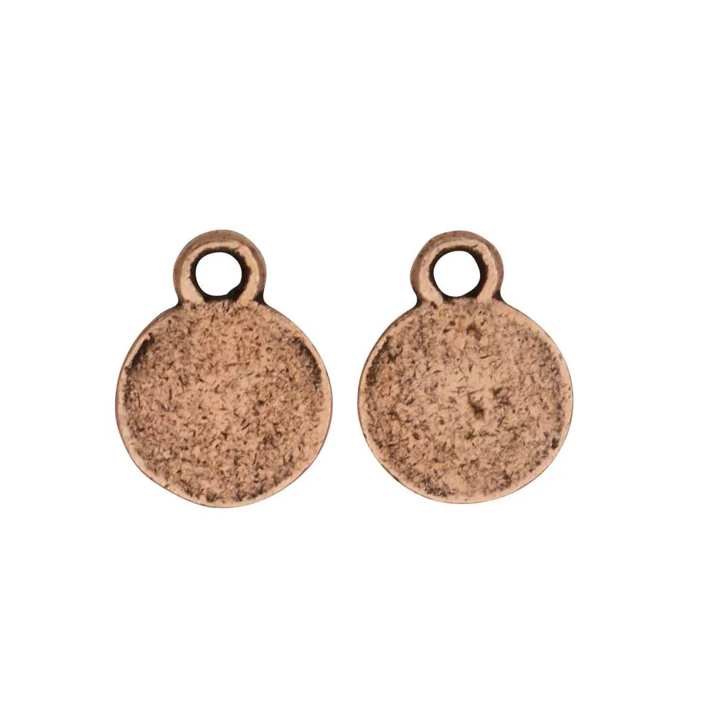 Metal Charm, Flat Back Faceted Circle 9mm, Antiqued Copper, by Nunn Design (2 Pieces)