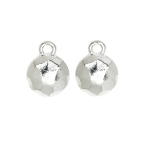 Metal Charm, Flat Back Faceted Circle 9mm, Bright Silver, by Nunn Design (2 Pieces)