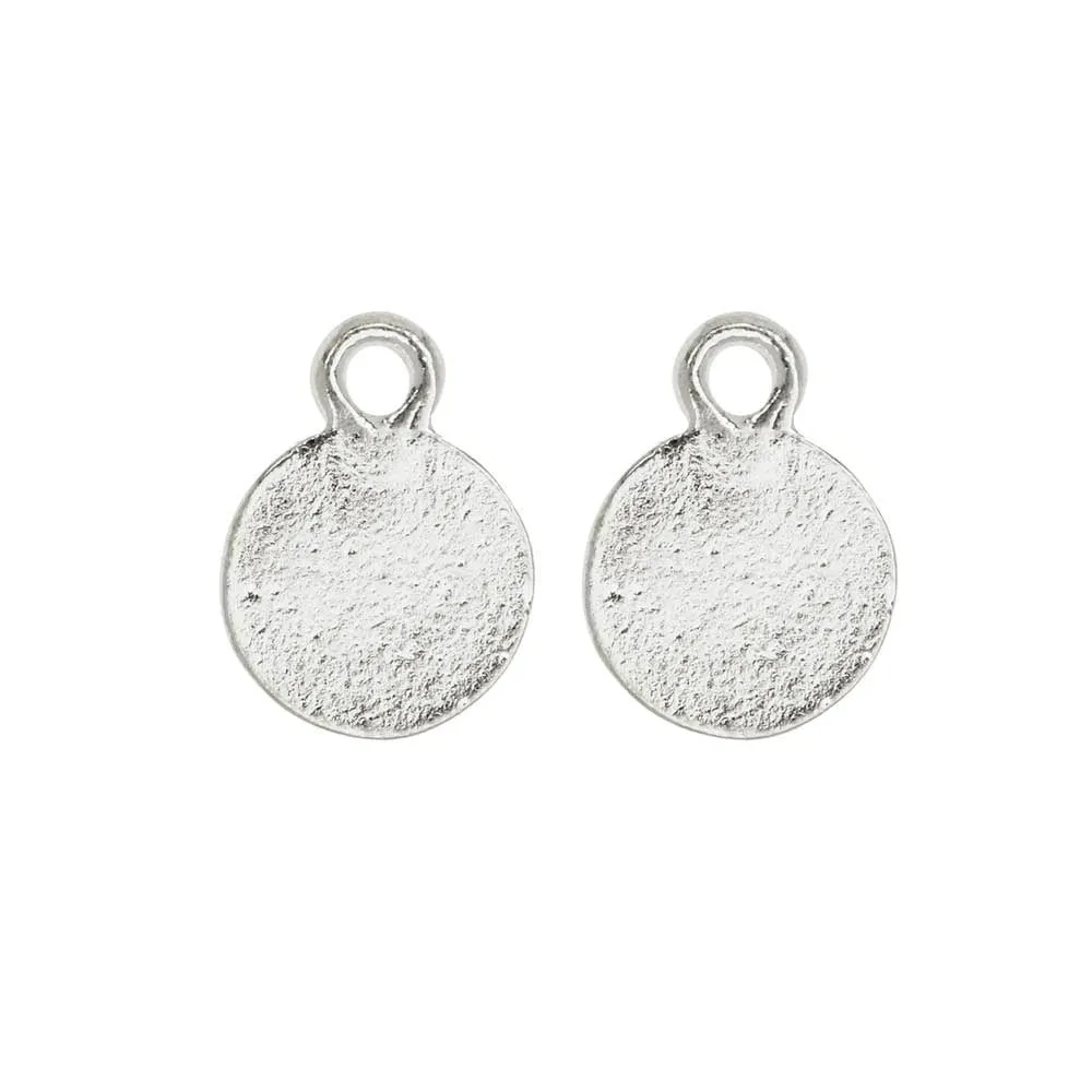Metal Charm, Flat Back Faceted Circle 9mm, Bright Silver, by Nunn Design (2 Pieces)