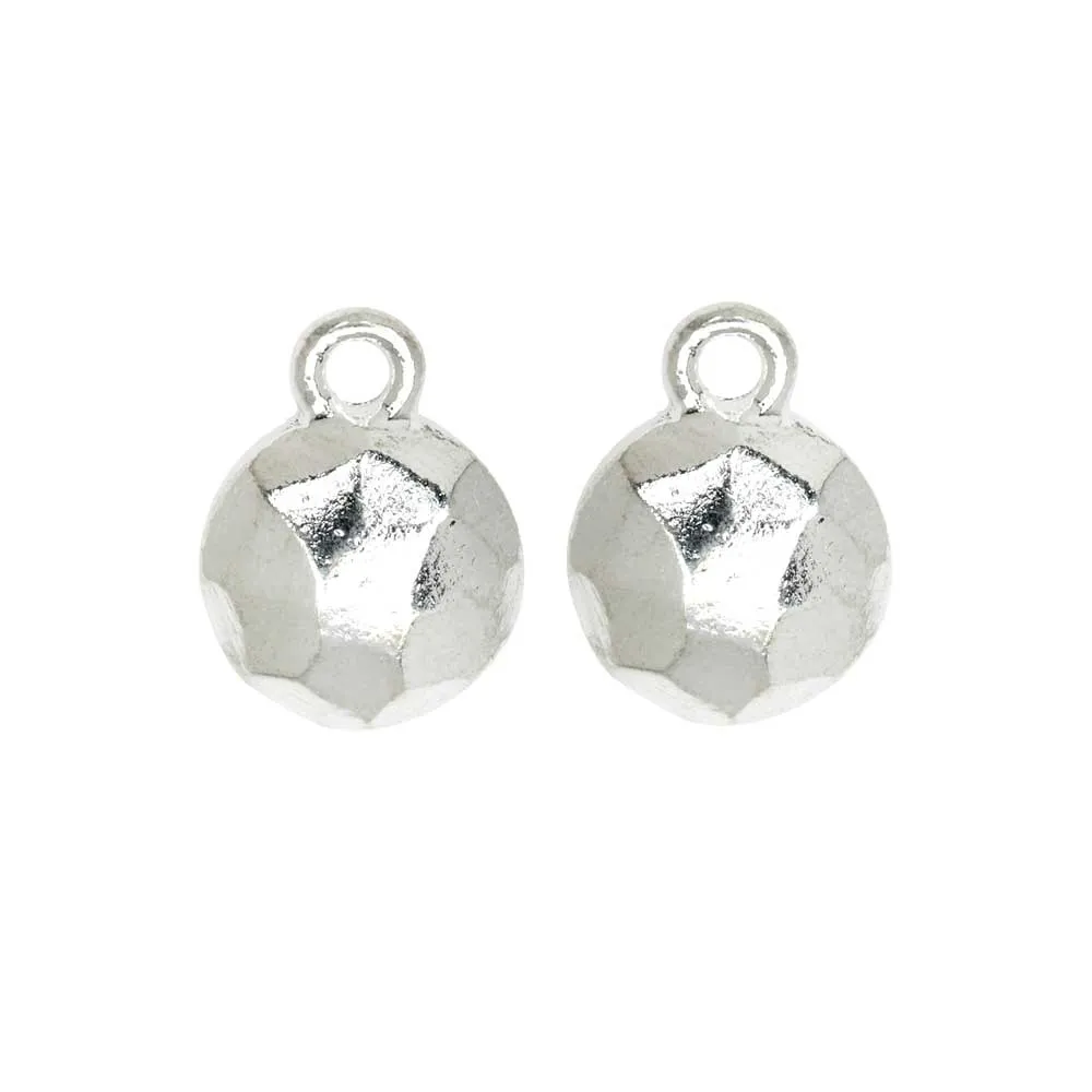Metal Charm, Flat Back Faceted Circle 9mm, Bright Silver, by Nunn Design (2 Pieces)