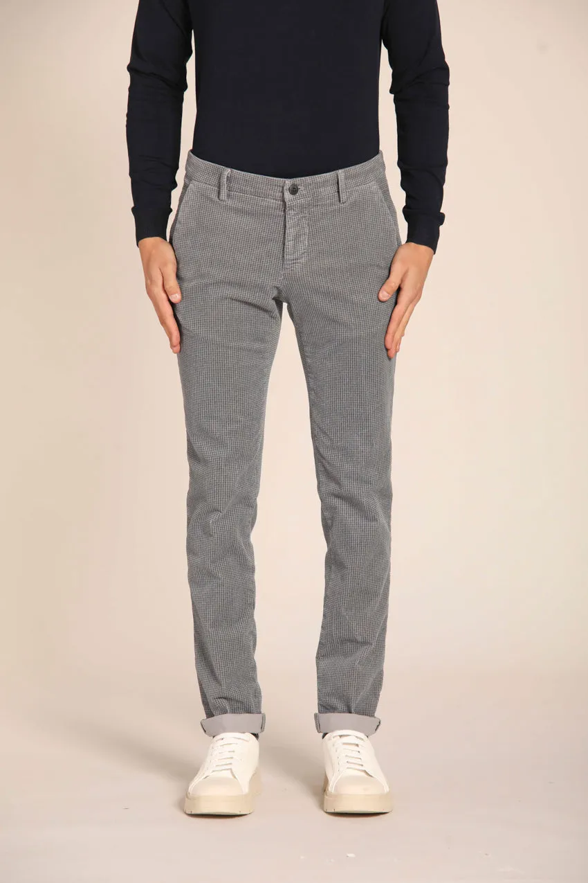 Milano City String pantalone chino uomo in velluto con stampa micro pied de poule extra slim fit