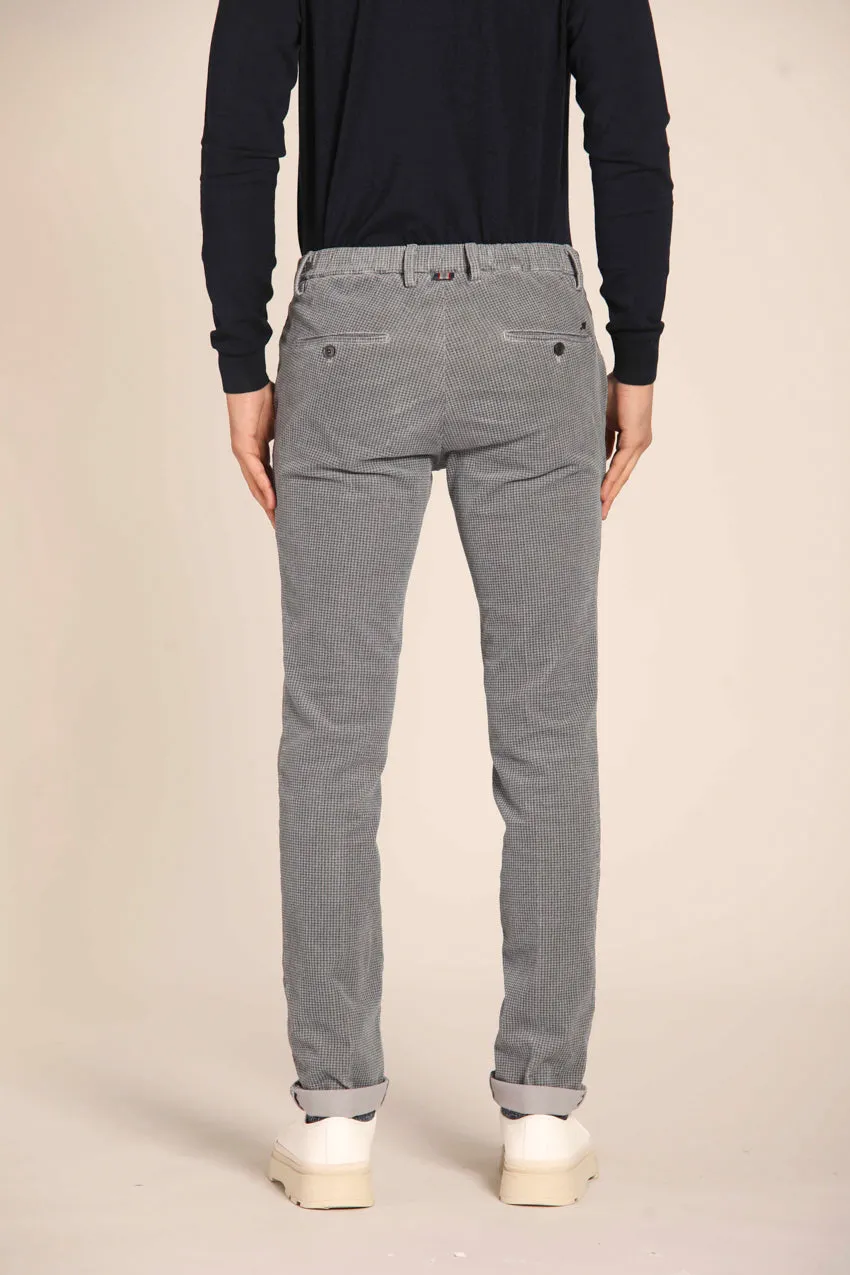 Milano City String pantalone chino uomo in velluto con stampa micro pied de poule extra slim fit