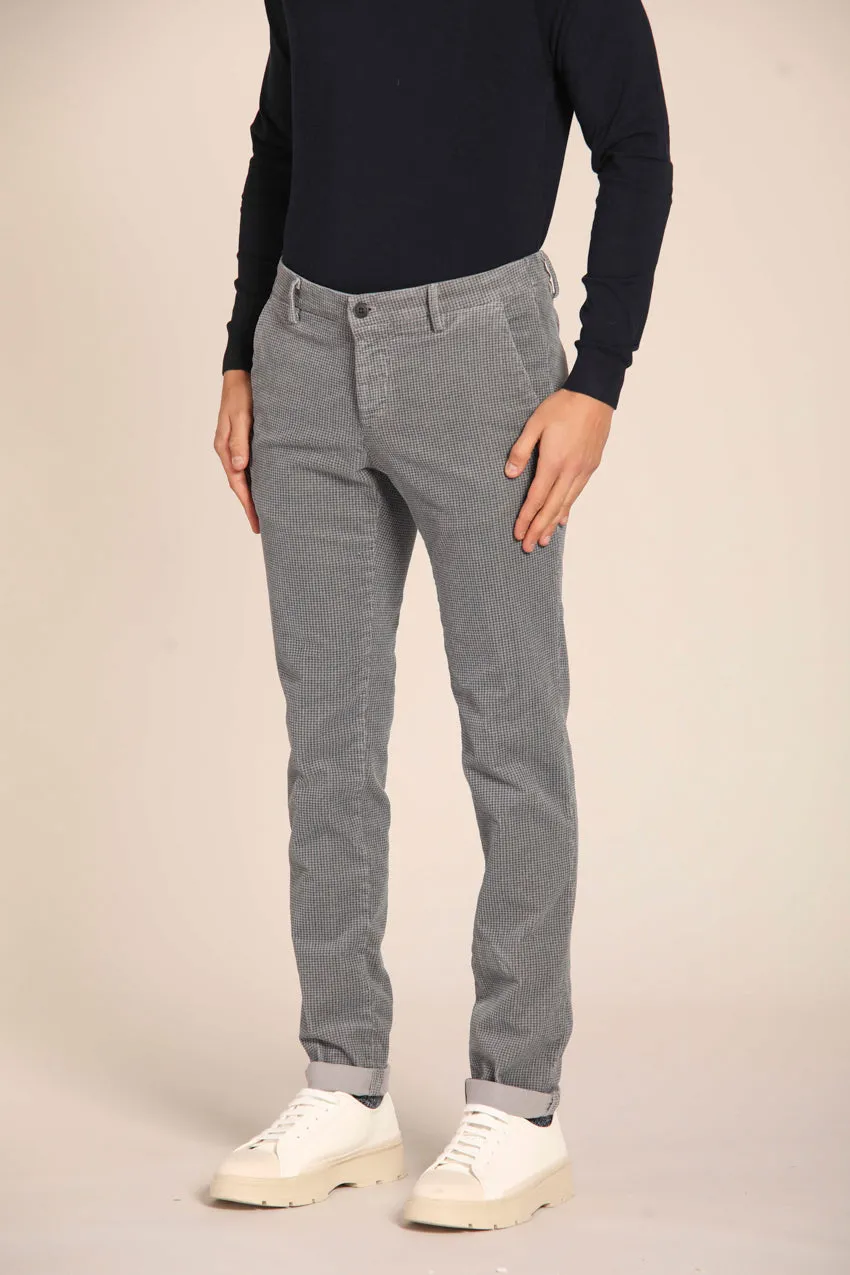 Milano City String pantalone chino uomo in velluto con stampa micro pied de poule extra slim fit