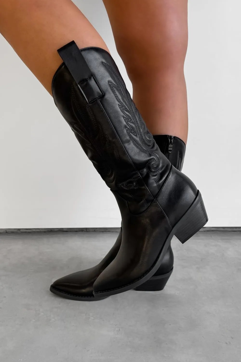 MINA Cowboy Western Ankle Boots - Black