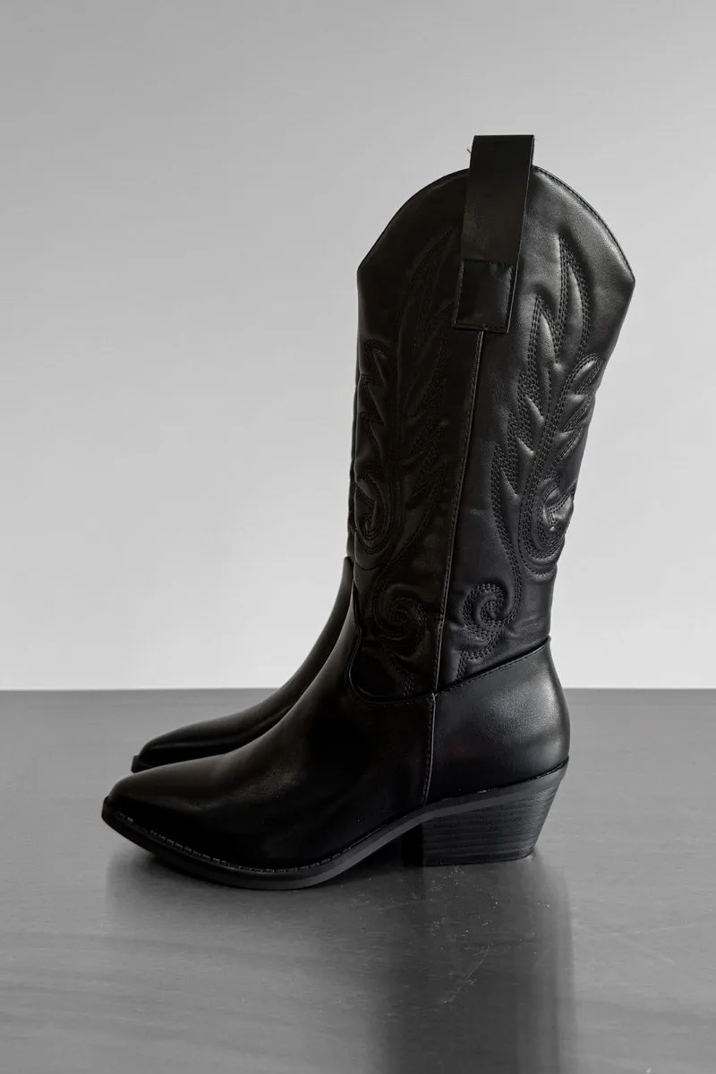 MINA Cowboy Western Ankle Boots - Black