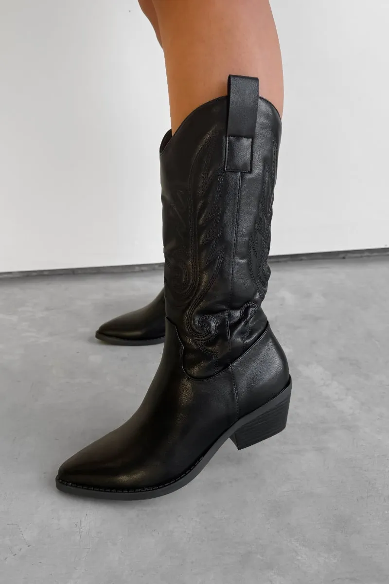 MINA Cowboy Western Ankle Boots - Black