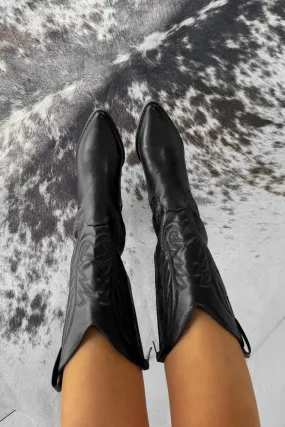 MINA Cowboy Western Ankle Boots - Black