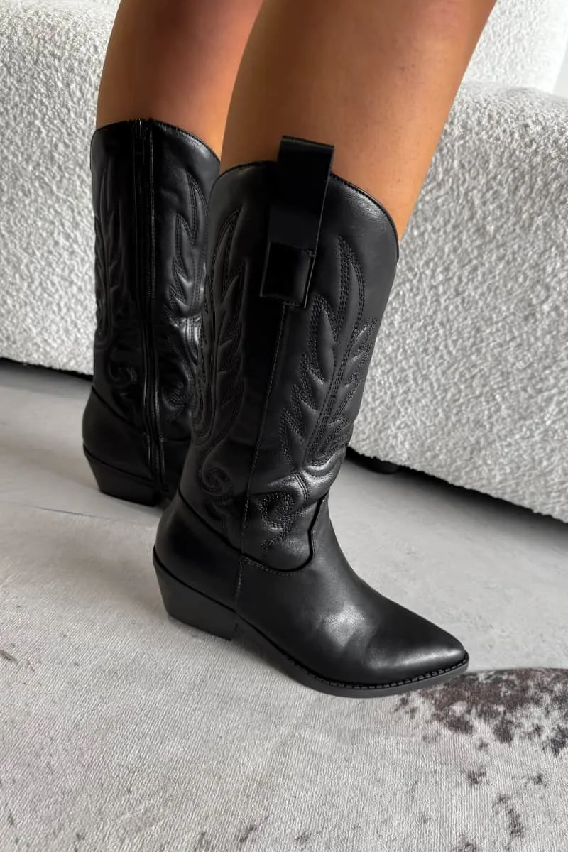 MINA Cowboy Western Ankle Boots - Black