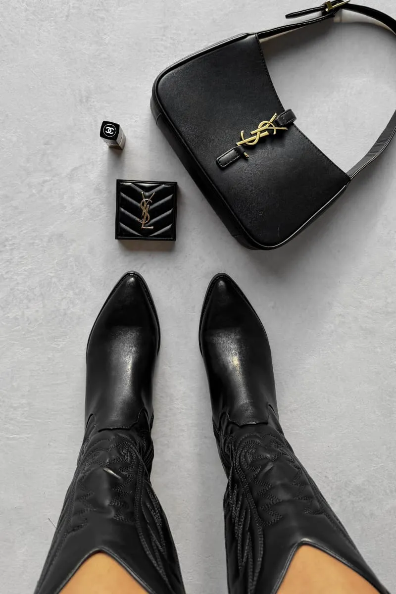 MINA Cowboy Western Ankle Boots - Black