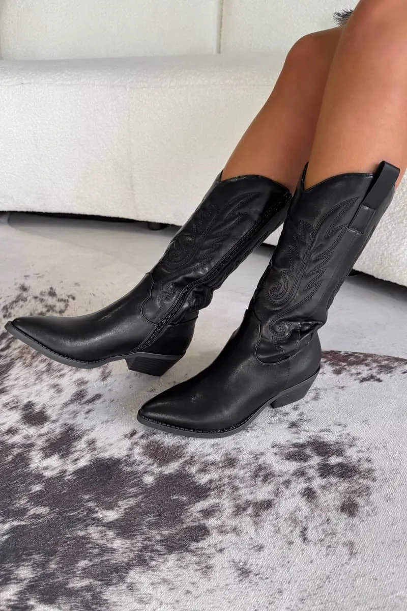 MINA Cowboy Western Ankle Boots - Black