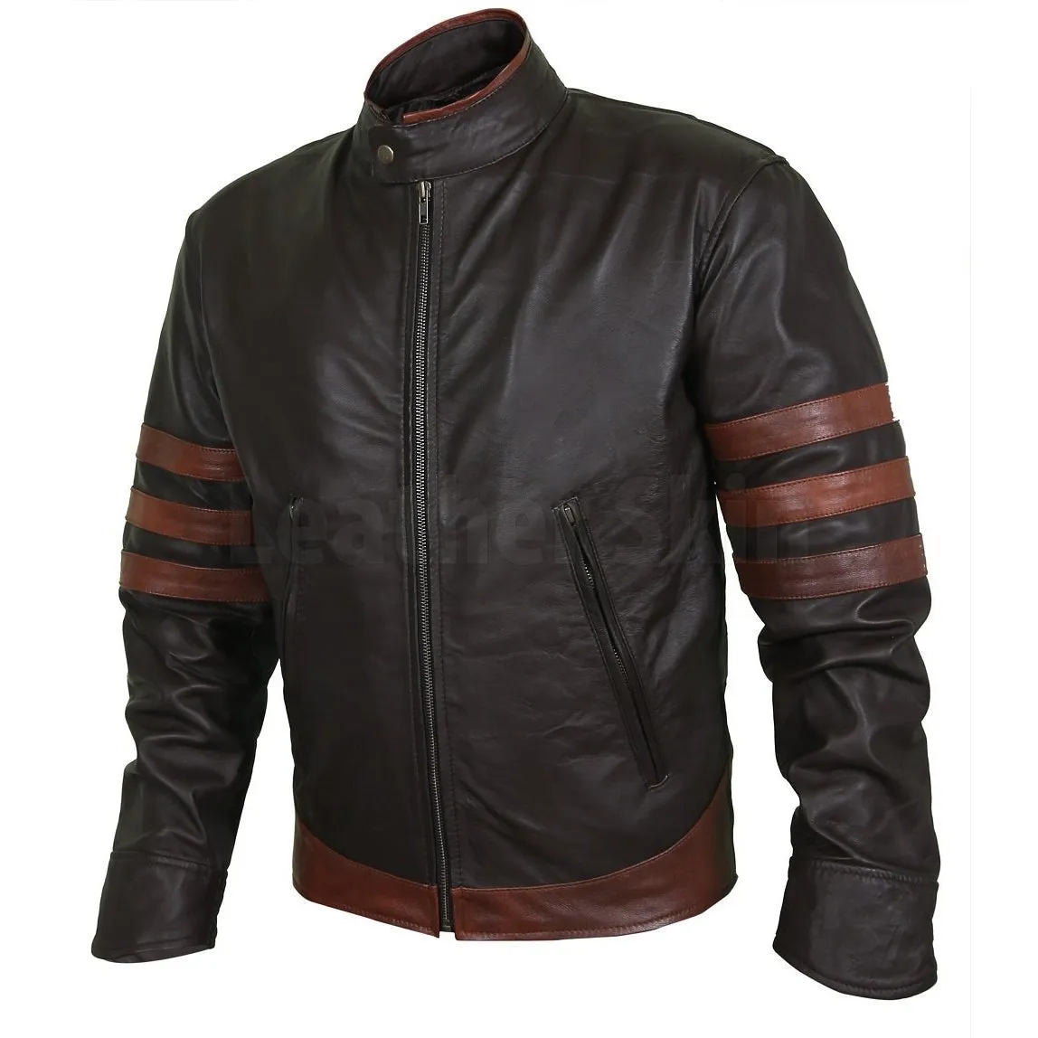 Model Dark Brown Leather Racer Jacket
